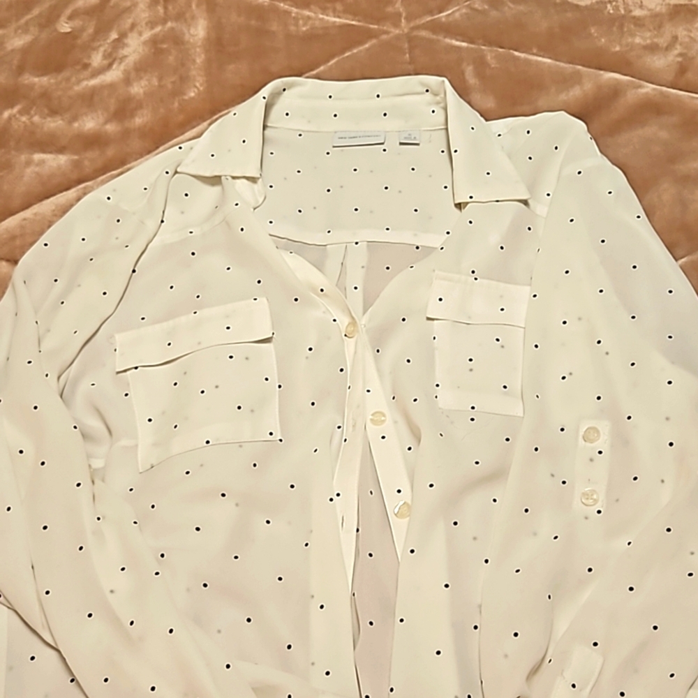 Long sleeve Sheer button down polka dot blouse - Picture 2 of 9
